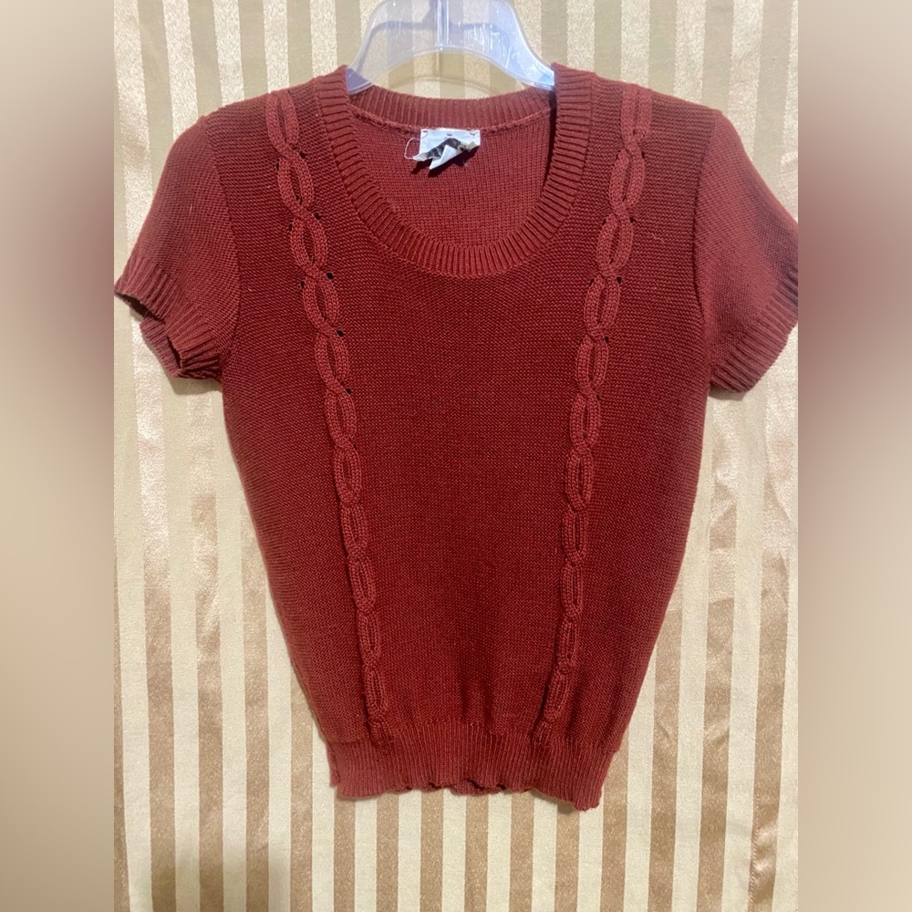 Rust Cable Knit Short Sleeve Sweater